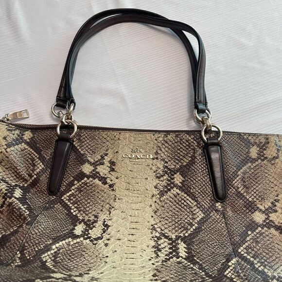 Coach Snake Print Shoulder Bag - Black and Tan - Picture 2 of 12